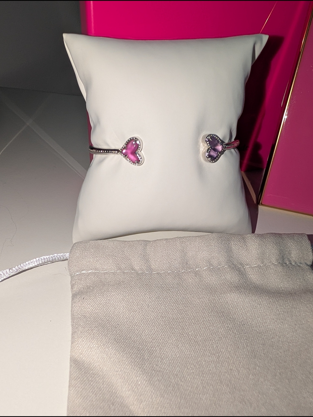 Kendra Scott Silver Cuff Bracelet with Pink and Purple Heart Stones